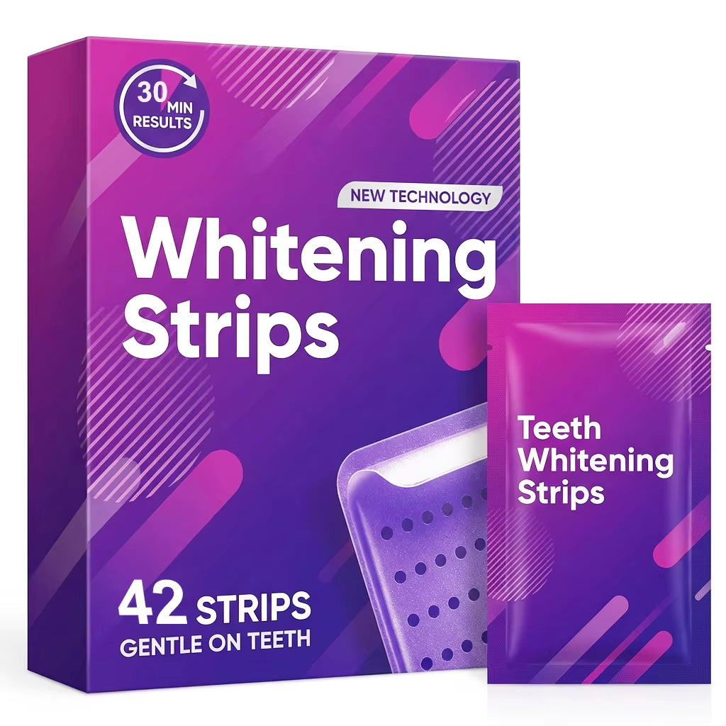 Custom Logo 42 Strips Purple Color Corrector Teeth Whitening Strips Insatnt Bright Tooth Strips Peroxide Free
