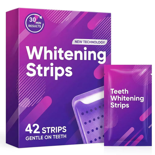 Custom Logo 42 Strips Purple Color Corrector Teeth Whitening Strips Insatnt Bright Tooth Strips Peroxide Free